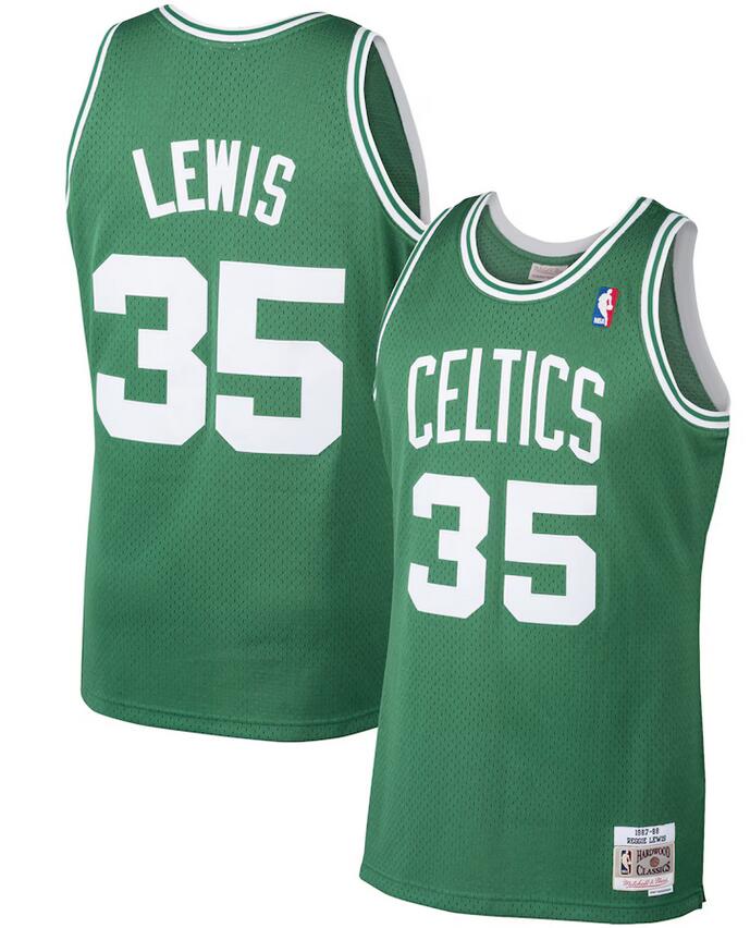 Men  Boston Celtics #35 Reggie Lewis Mitchell Ness Kelly Green 1987 88 Hardwood Classics Swingman Player Jersey